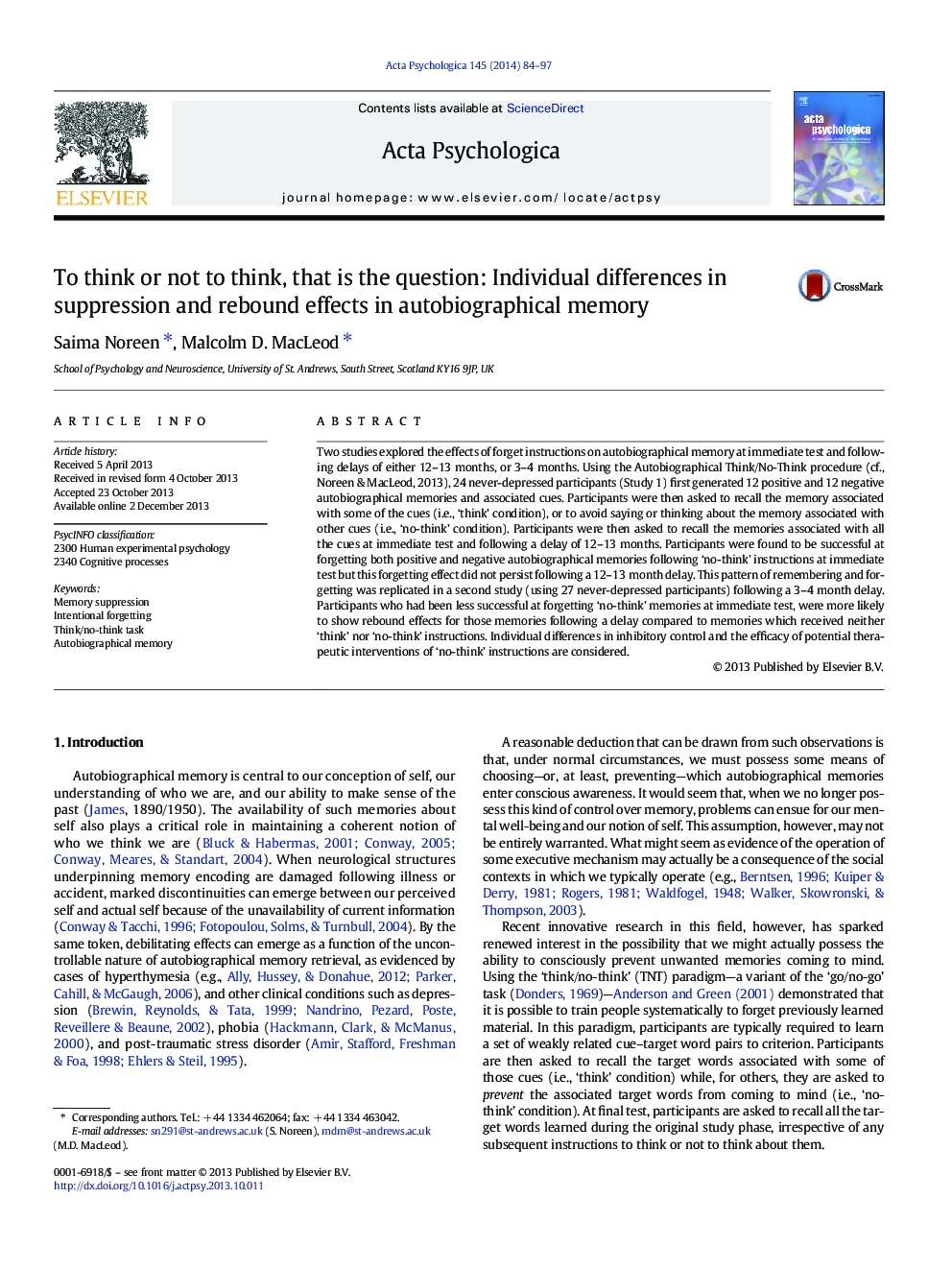 To think or not to think, that is the question: Individual differences in suppression and rebound effects in autobiographical memory