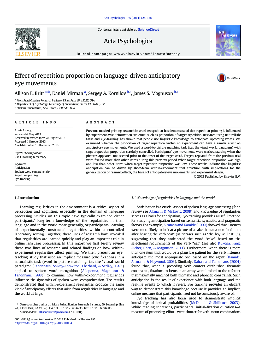 Effect of repetition proportion on language-driven anticipatory eye movements