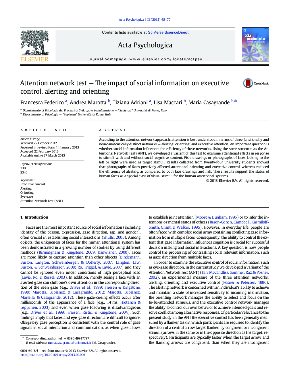 Attention network test — The impact of social information on executive control, alerting and orienting