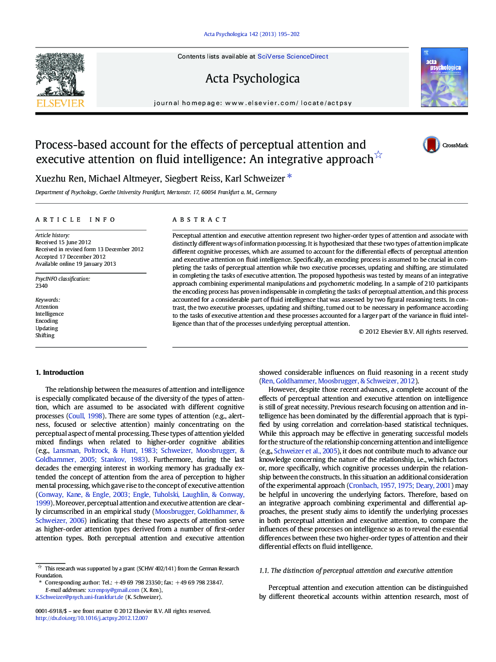 Process-based account for the effects of perceptual attention and executive attention on fluid intelligence: An integrative approach 