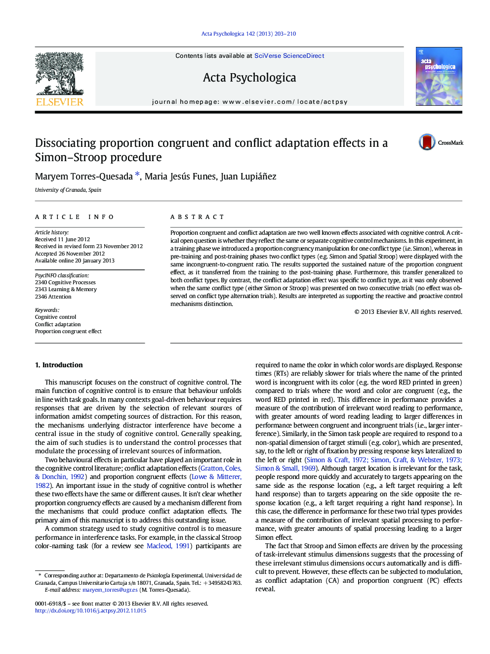 Dissociating proportion congruent and conflict adaptation effects in a Simon–Stroop procedure