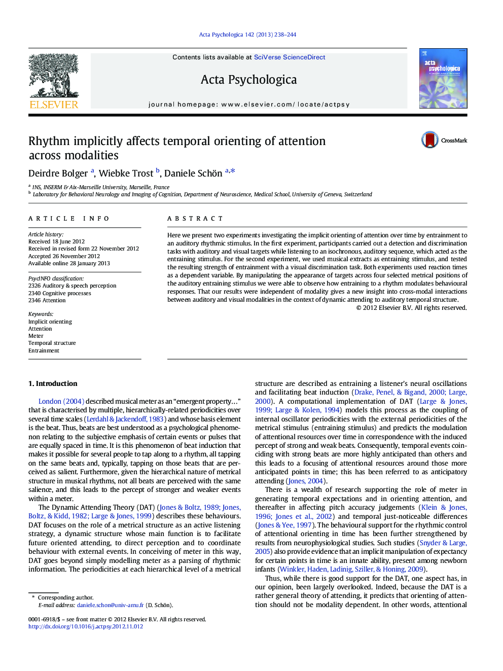 Rhythm implicitly affects temporal orienting of attention across modalities