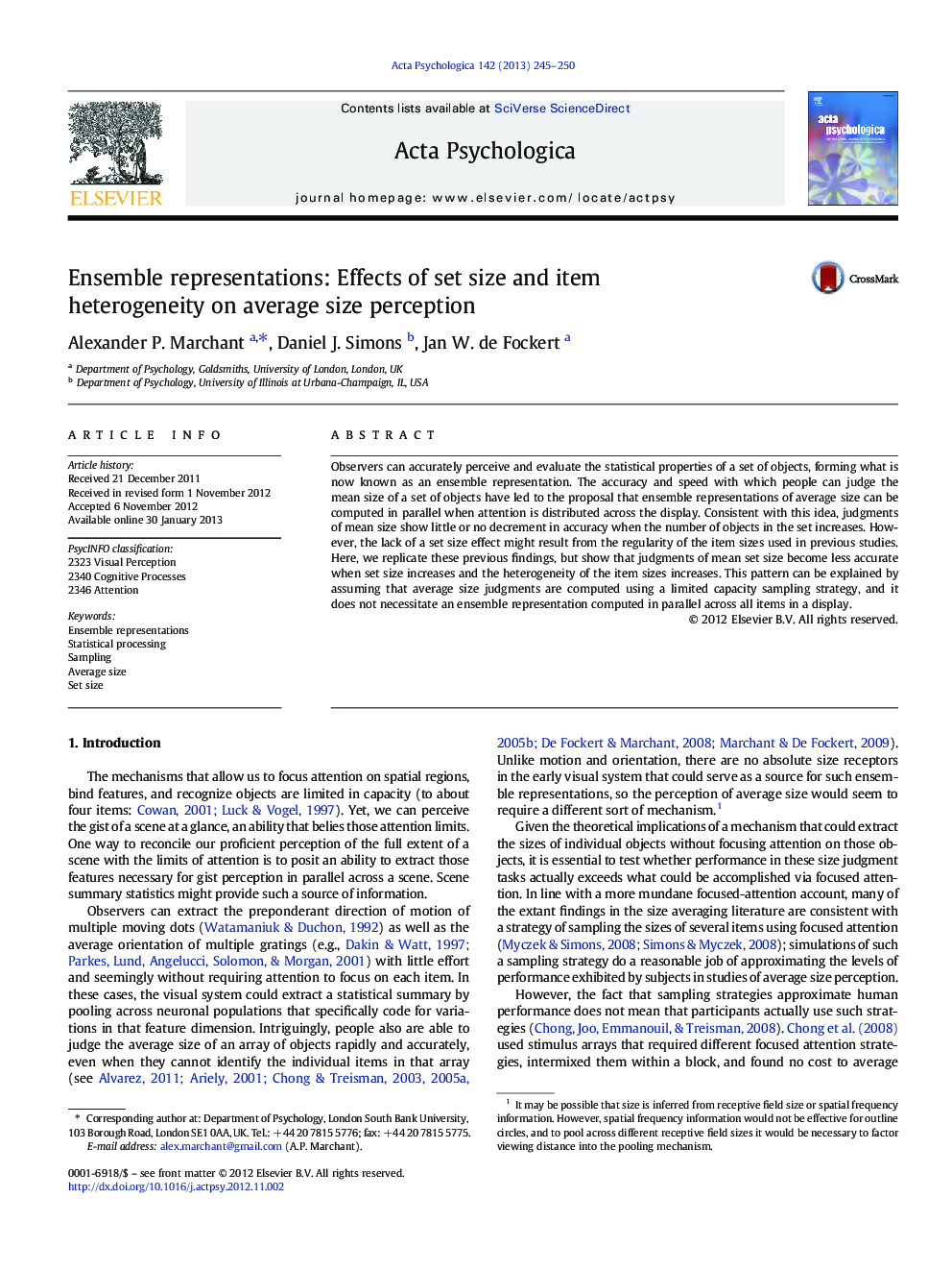 Ensemble representations: Effects of set size and item heterogeneity on average size perception