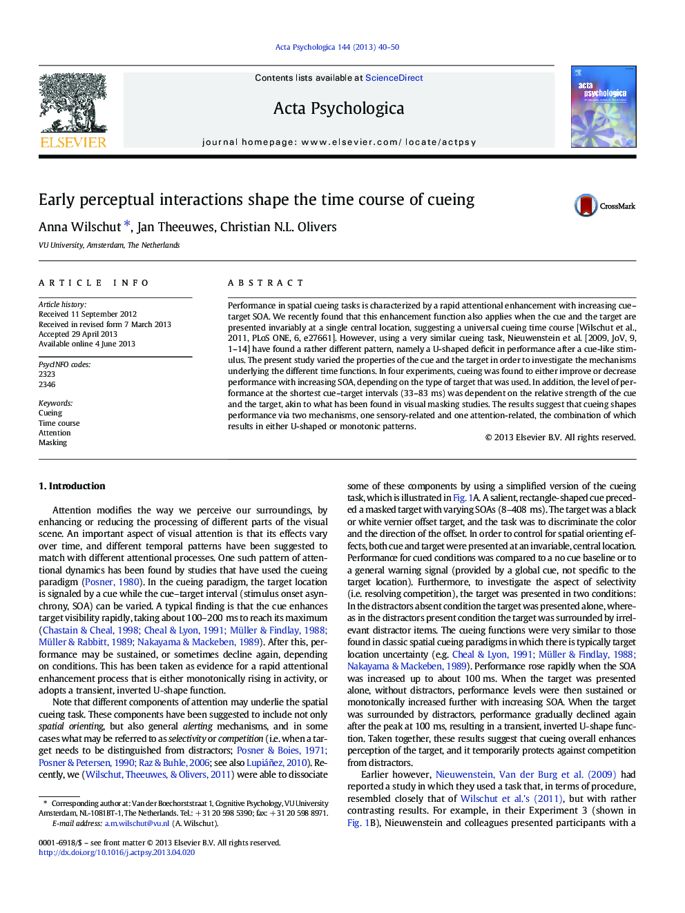 Early perceptual interactions shape the time course of cueing