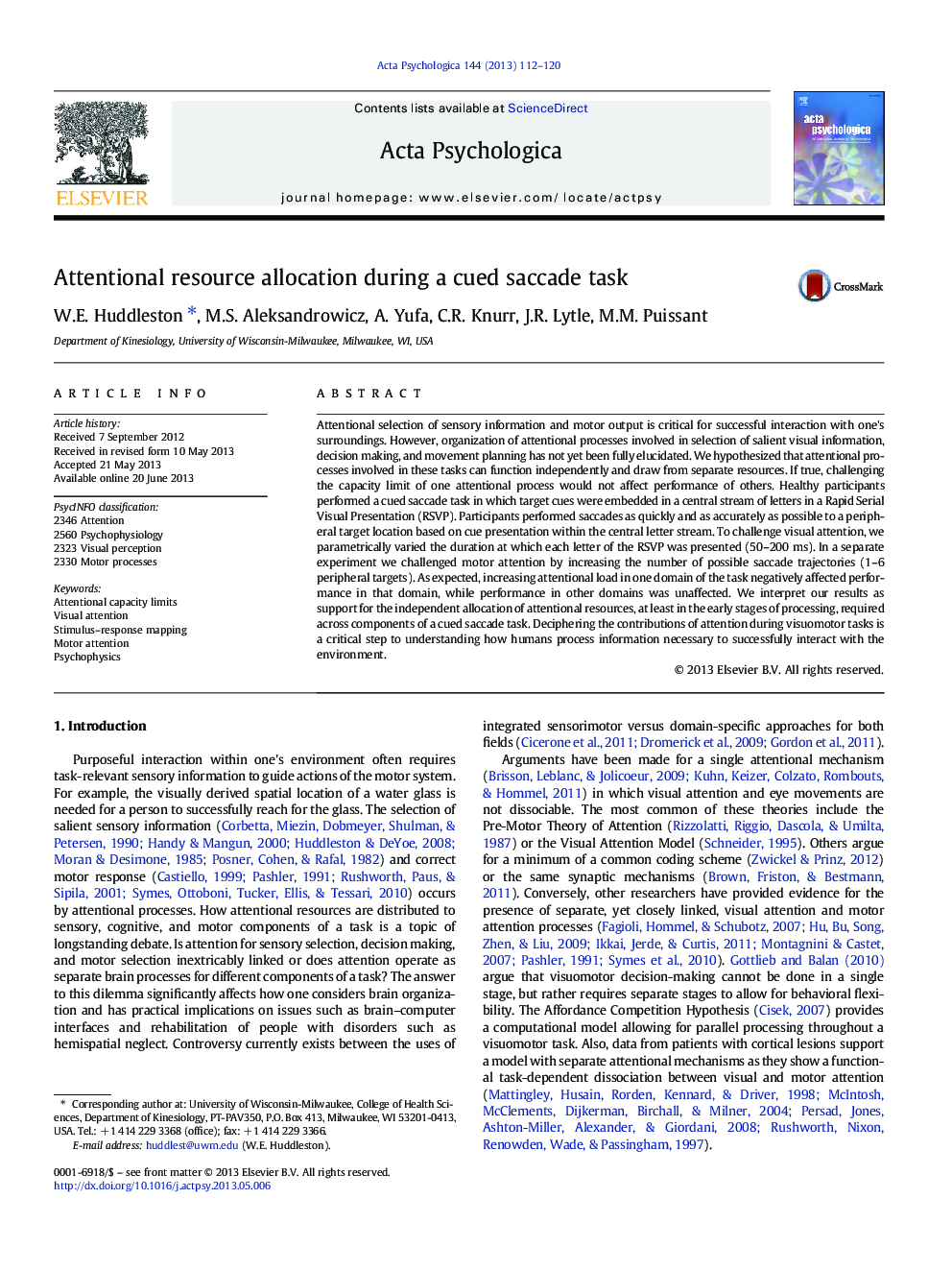 Attentional resource allocation during a cued saccade task