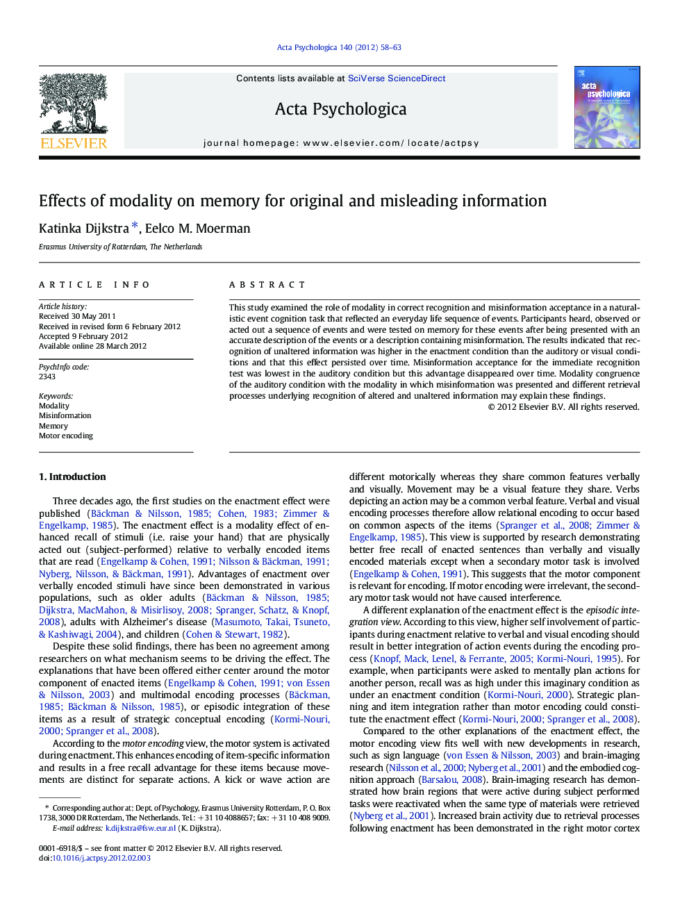 Effects of modality on memory for original and misleading information