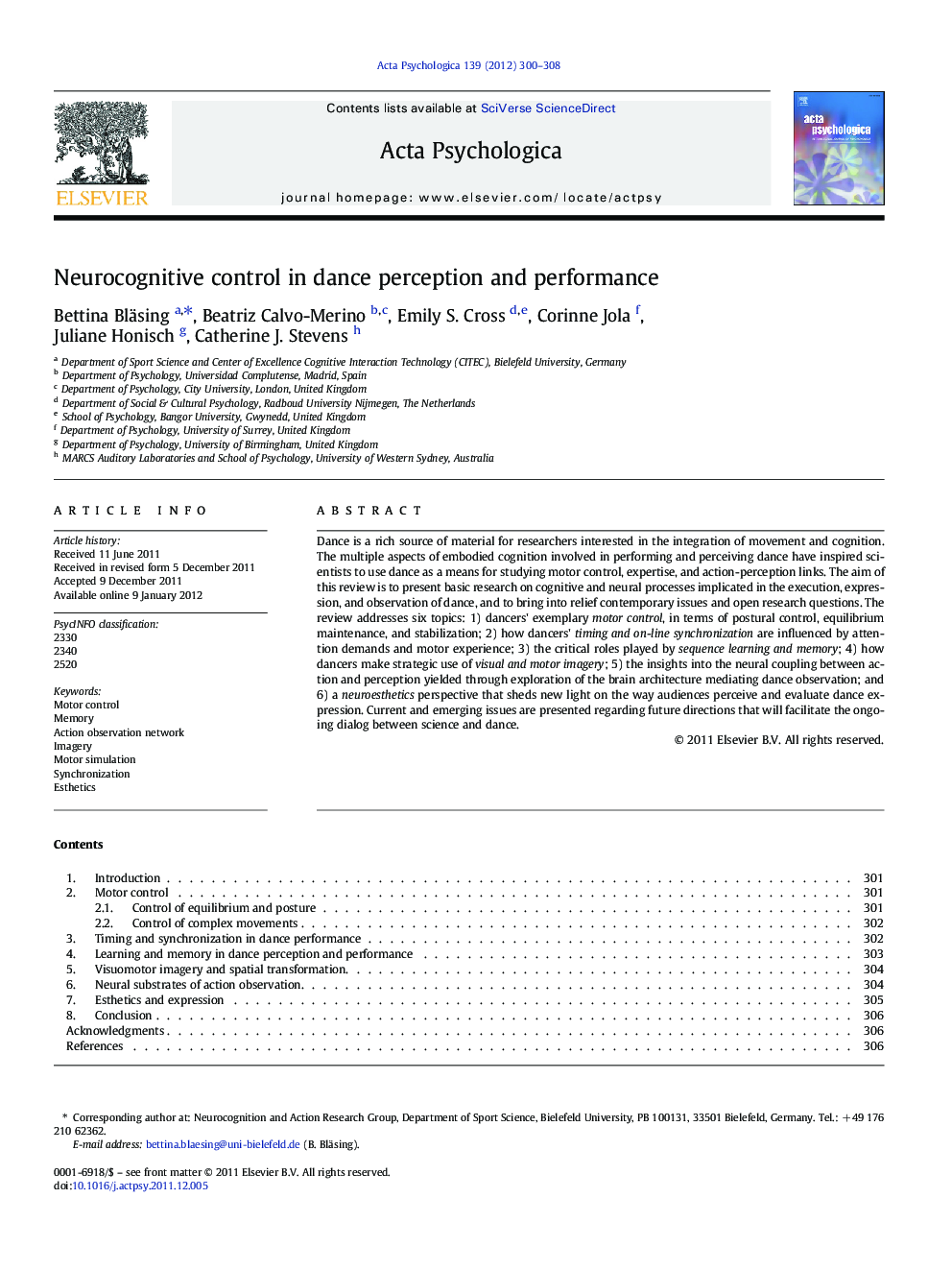 Neurocognitive control in dance perception and performance