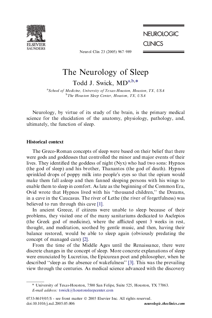 The Neurology of Sleep