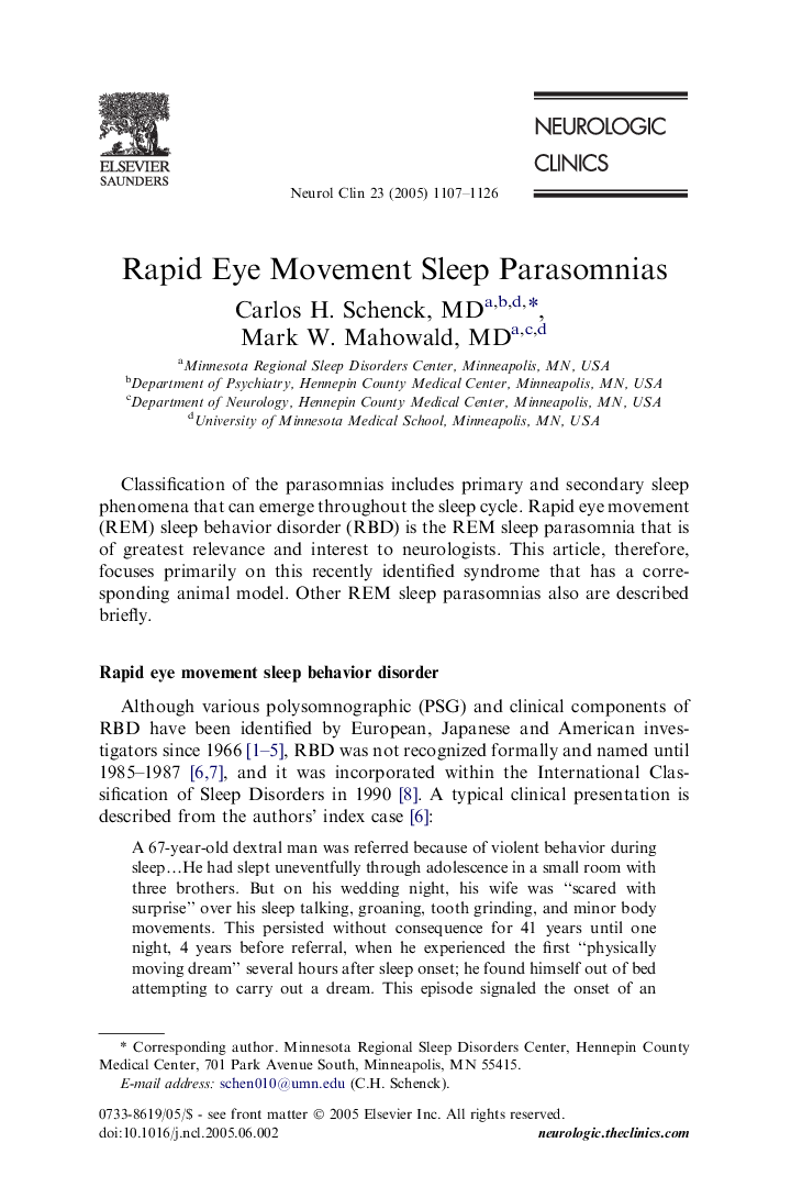 Rapid Eye Movement Sleep Parasomnias