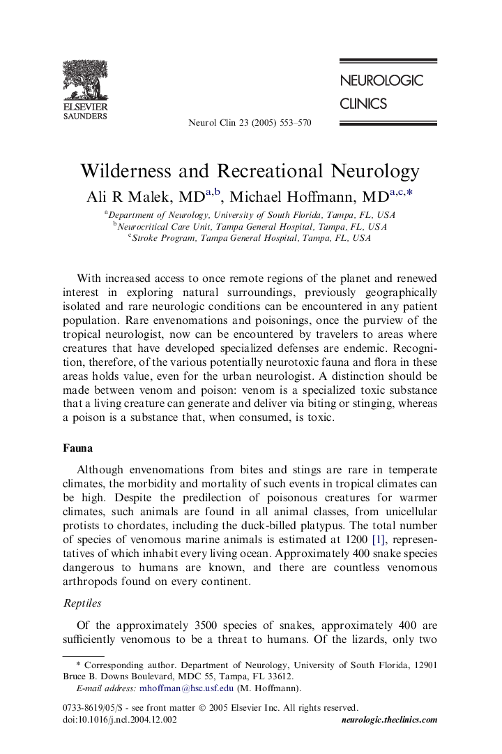 Wilderness and Recreational Neurology