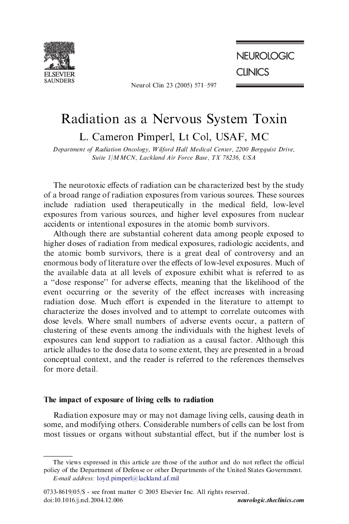 Radiation as a Nervous System Toxin