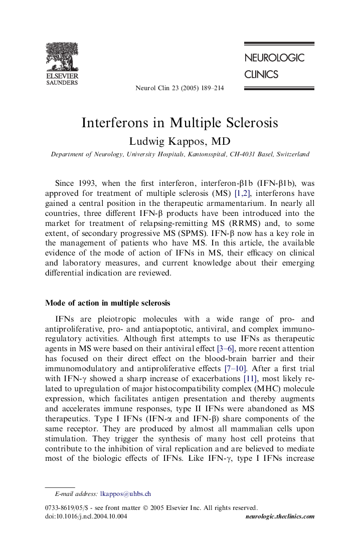 Interferons in multiple sclerosis