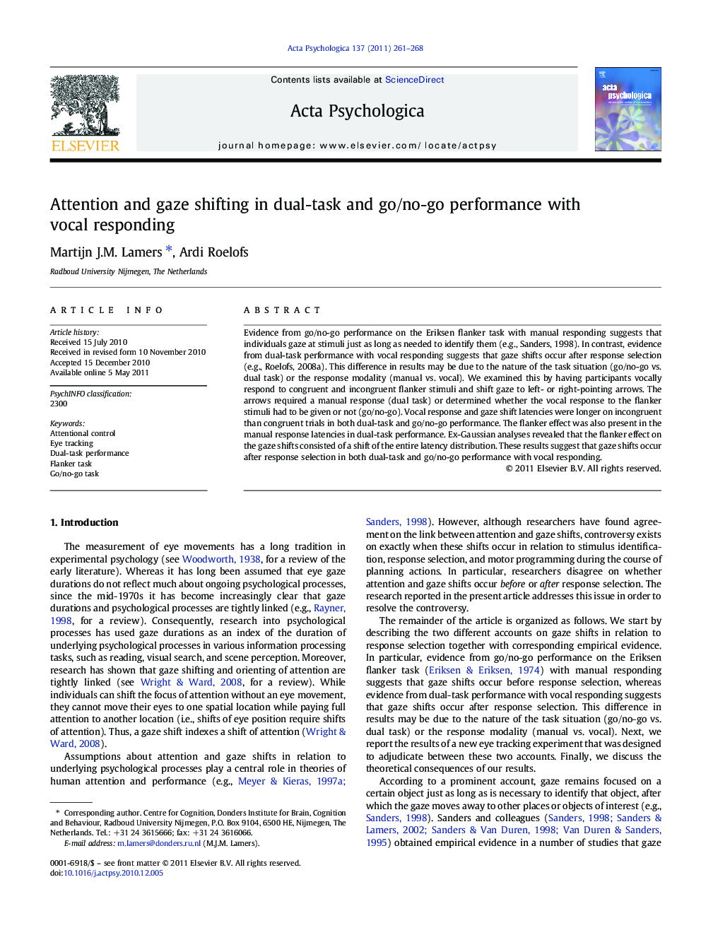 Attention and gaze shifting in dual-task and go/no-go performance with vocal responding