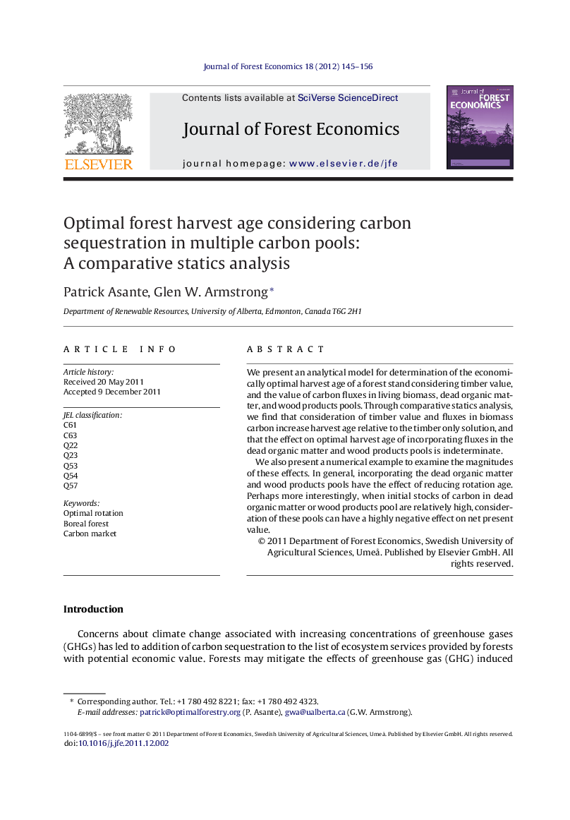 Optimal forest harvest age considering carbon sequestration in multiple carbon pools: A comparative statics analysis