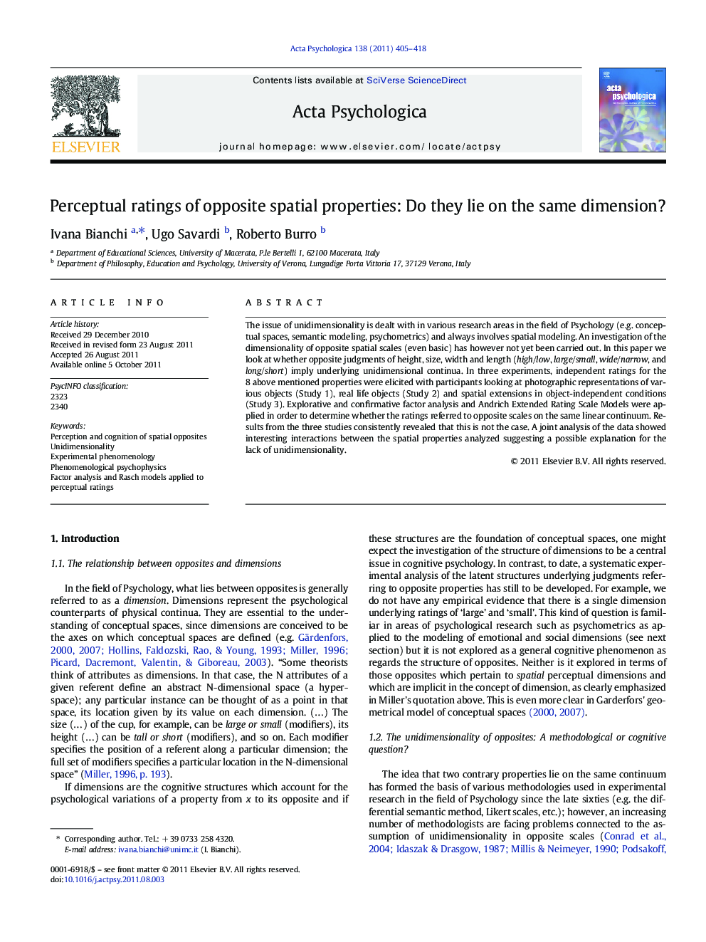 Perceptual ratings of opposite spatial properties: Do they lie on the same dimension?