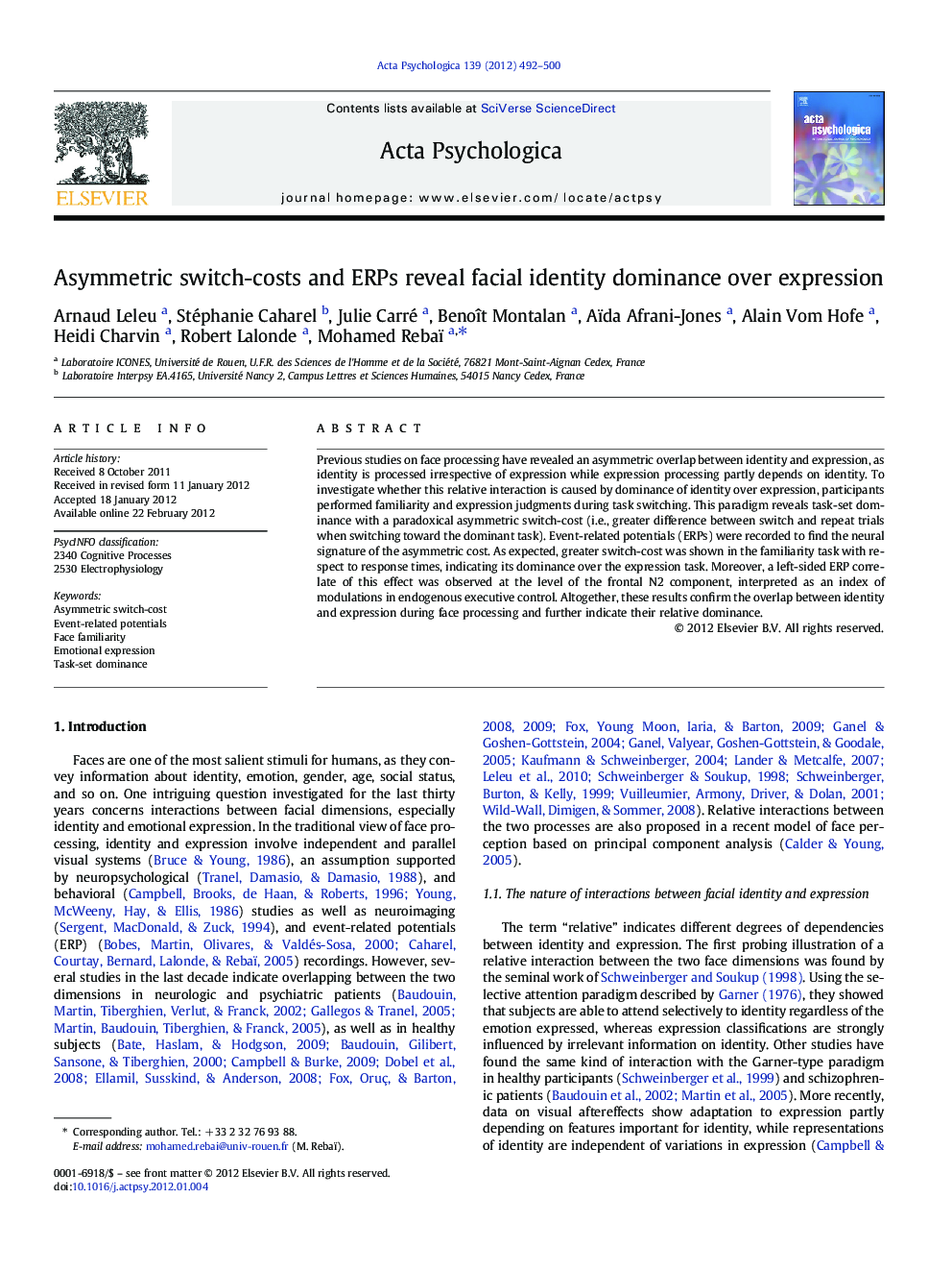 Asymmetric switch-costs and ERPs reveal facial identity dominance over expression