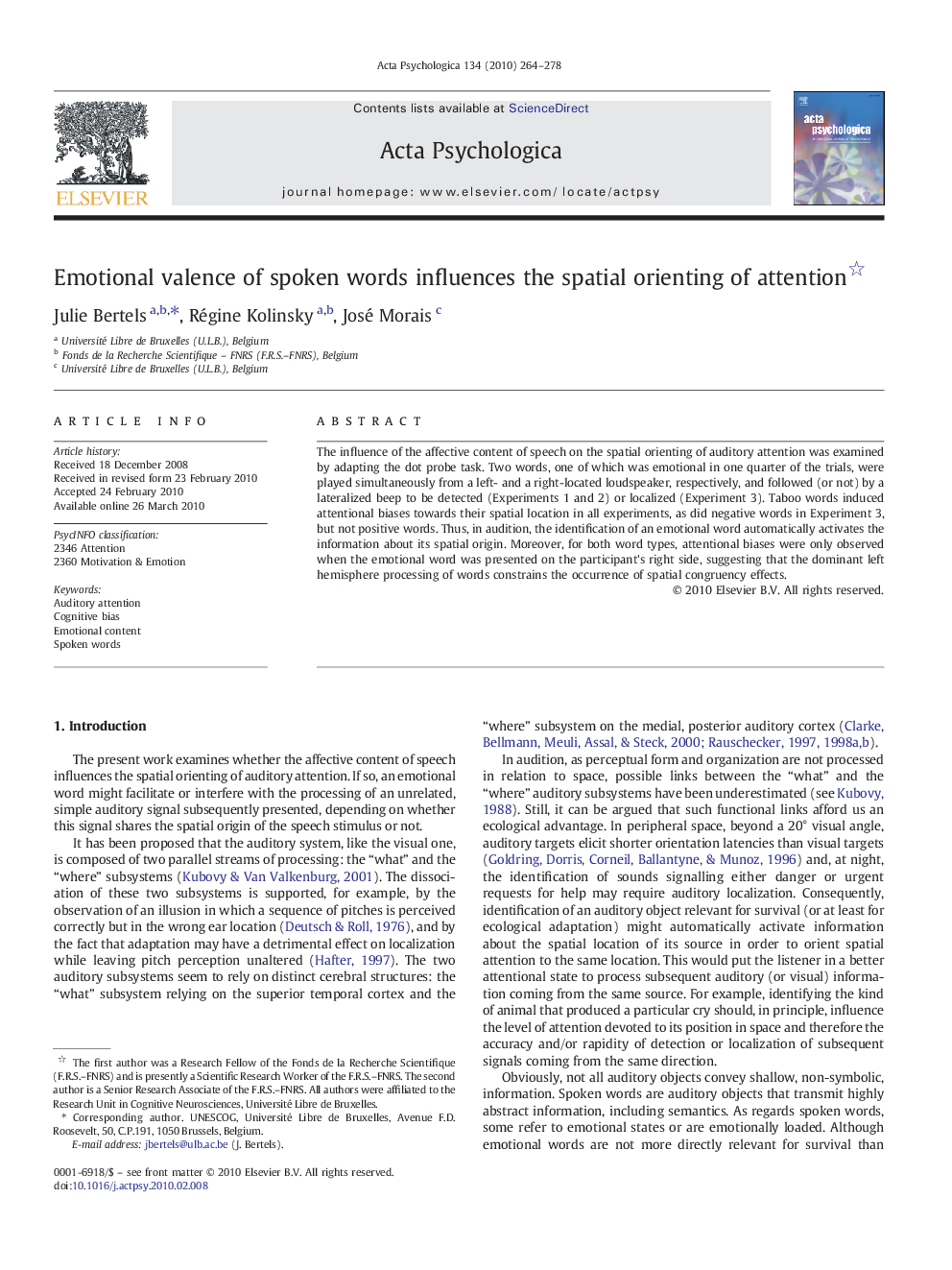 Emotional valence of spoken words influences the spatial orienting of attention 