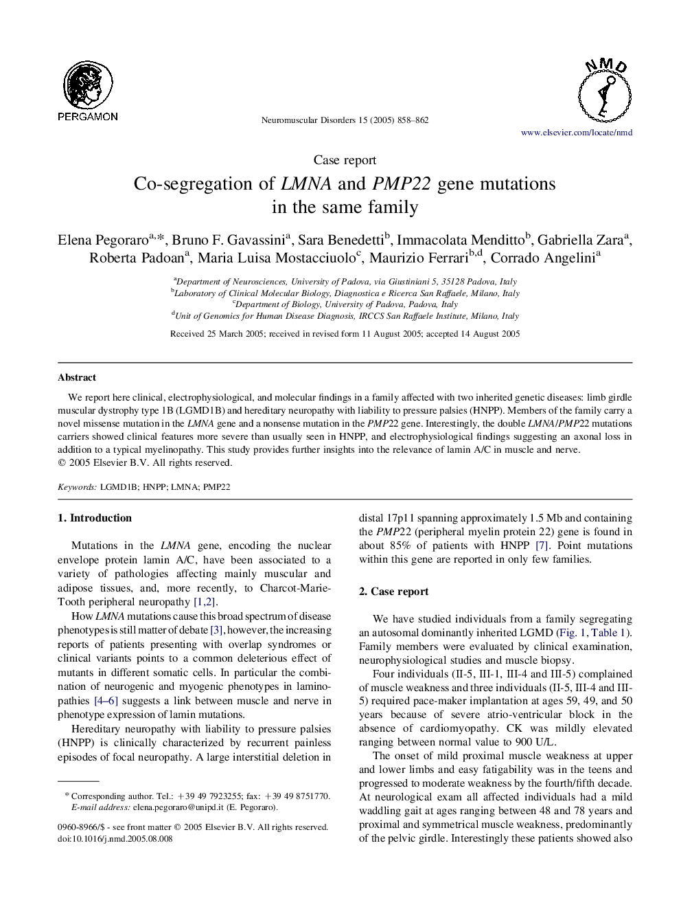 Co-segregation of LMNA and PMP22 gene mutations in the same family