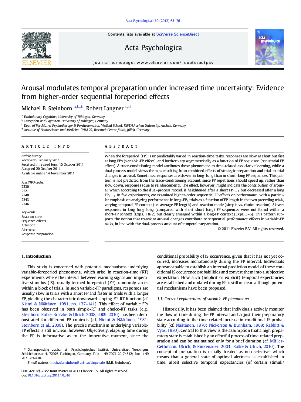 Arousal modulates temporal preparation under increased time uncertainty: Evidence from higher-order sequential foreperiod effects