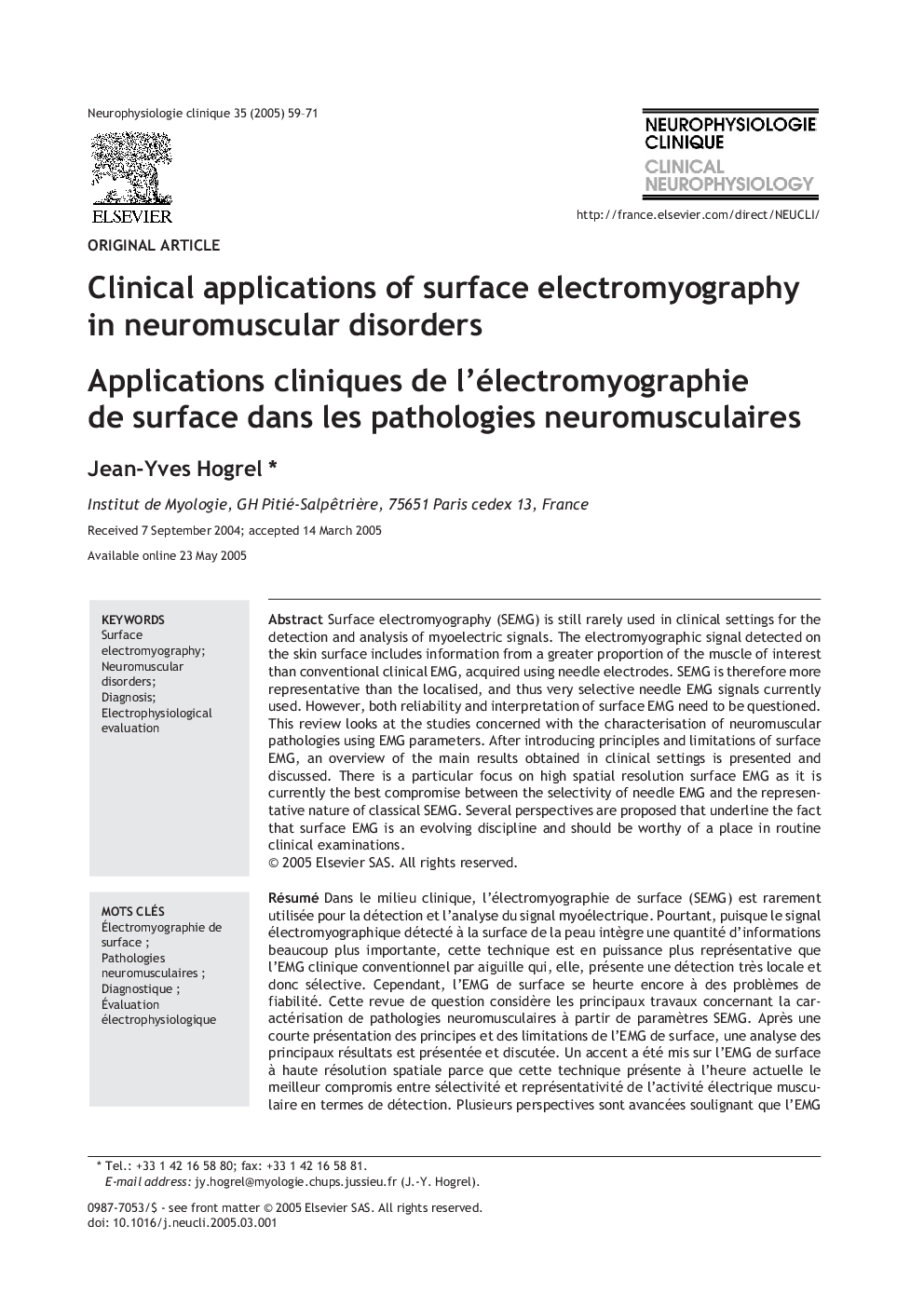 Clinical applications of surface electromyography in neuromuscular disorders