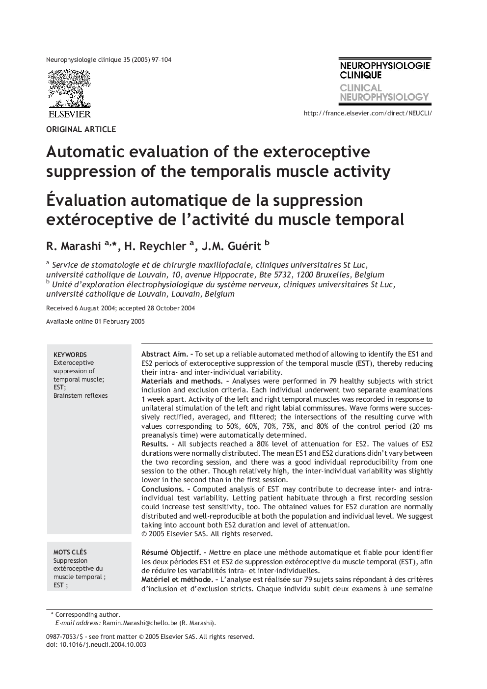 Automatic evaluation of the exteroceptive suppression of the temporalis muscle activity