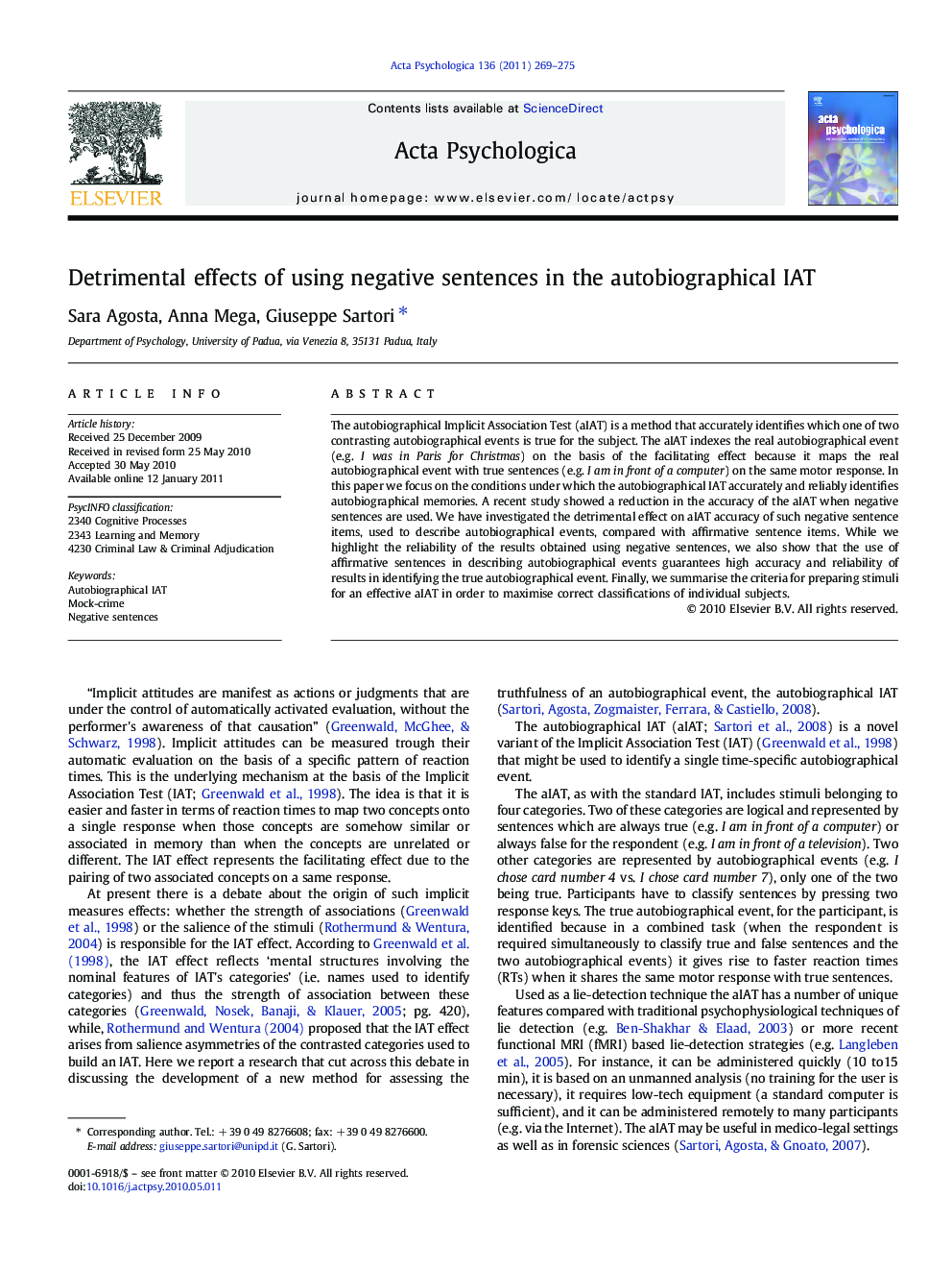 Detrimental effects of using negative sentences in the autobiographical IAT