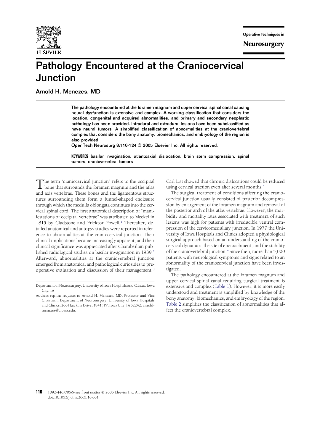 Pathology Encountered at the Craniocervical Junction