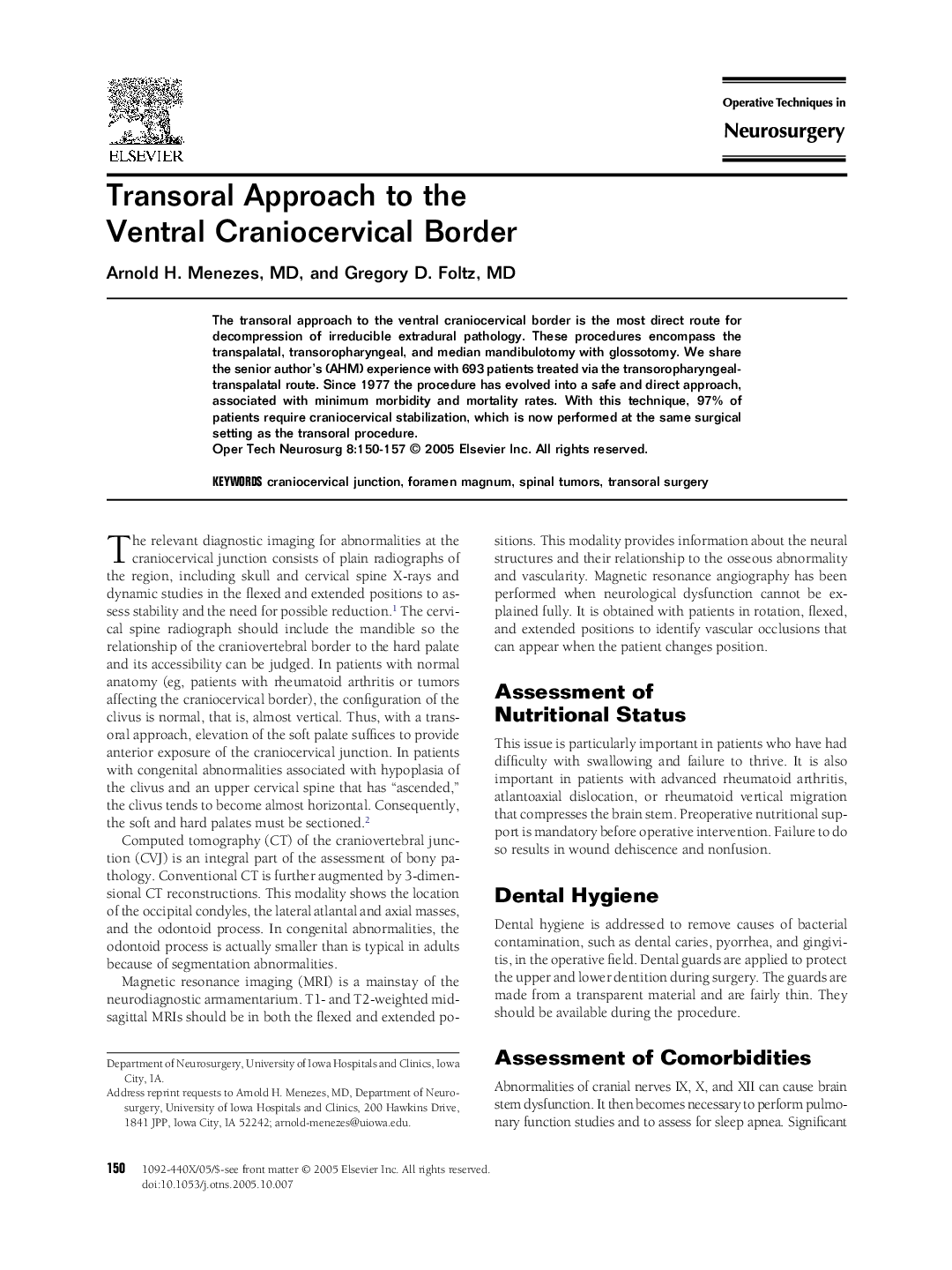 Transoral Approach to the Ventral Craniocervical Border