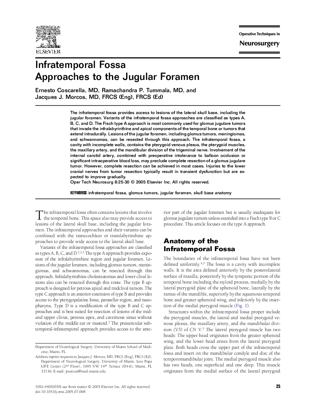 Infratemporal Fossa Approaches to the Jugular Foramen