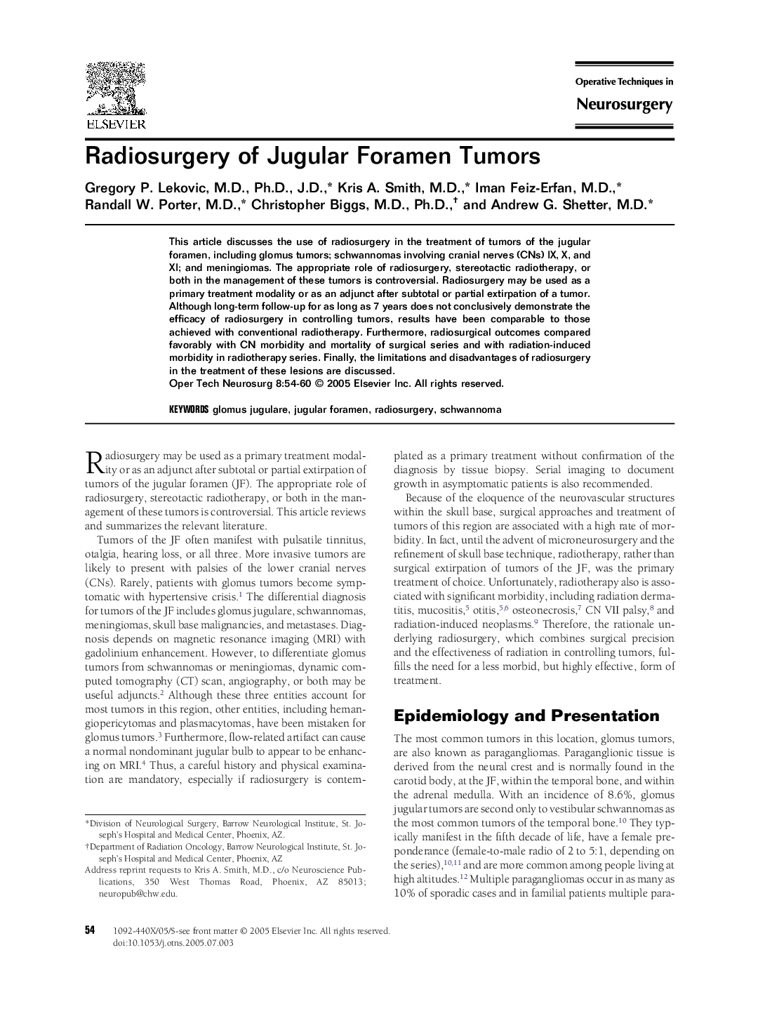 Radiosurgery of Jugular Foramen Tumors