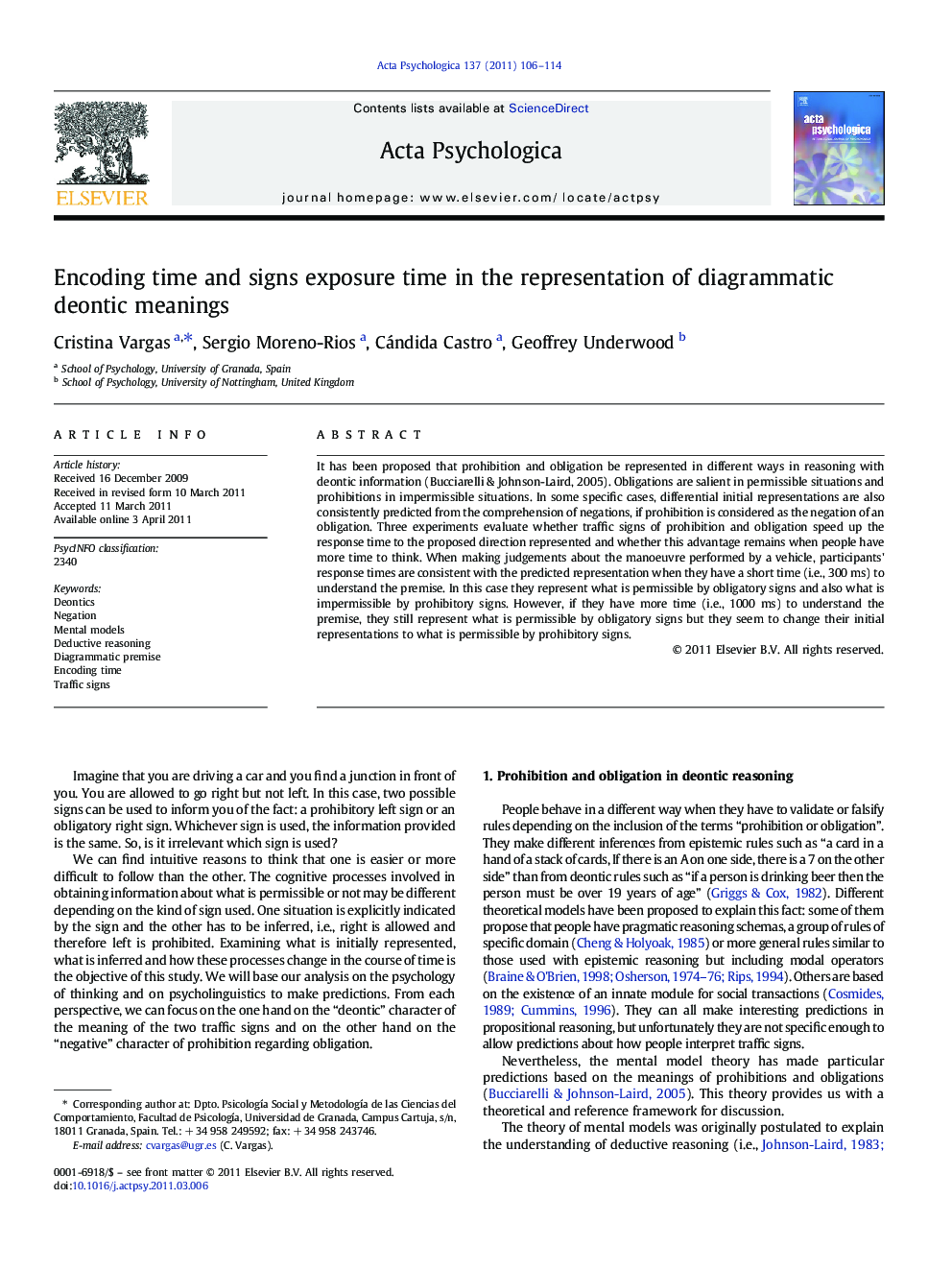 Encoding time and signs exposure time in the representation of diagrammatic deontic meanings