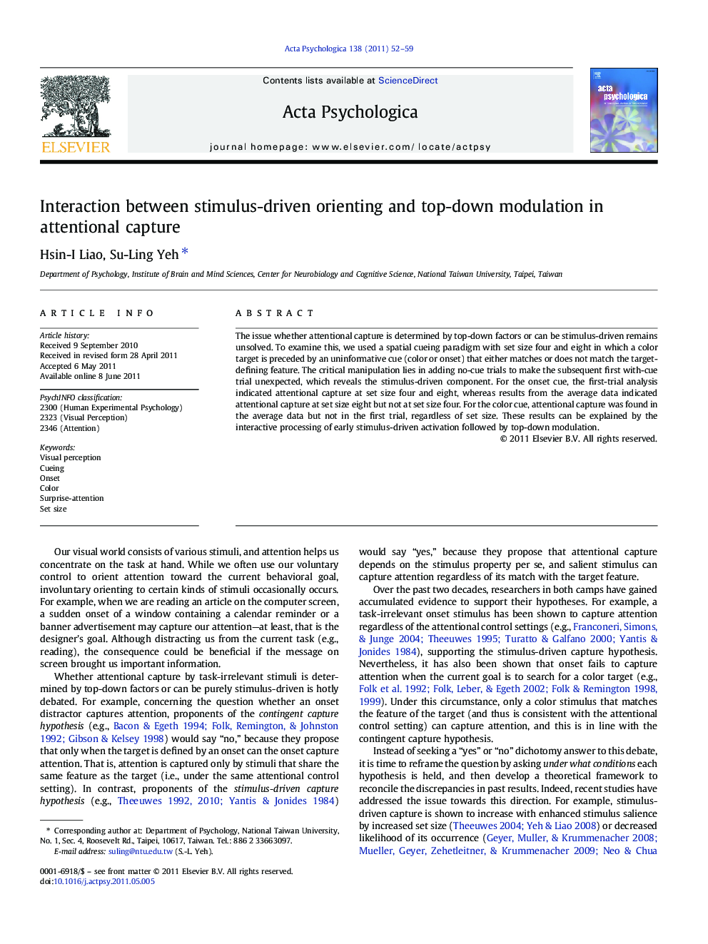 Interaction between stimulus-driven orienting and top-down modulation in attentional capture