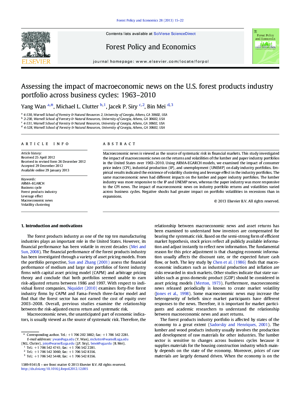 Assessing the impact of macroeconomic news on the U.S. forest products industry portfolio across business cycles: 1963–2010