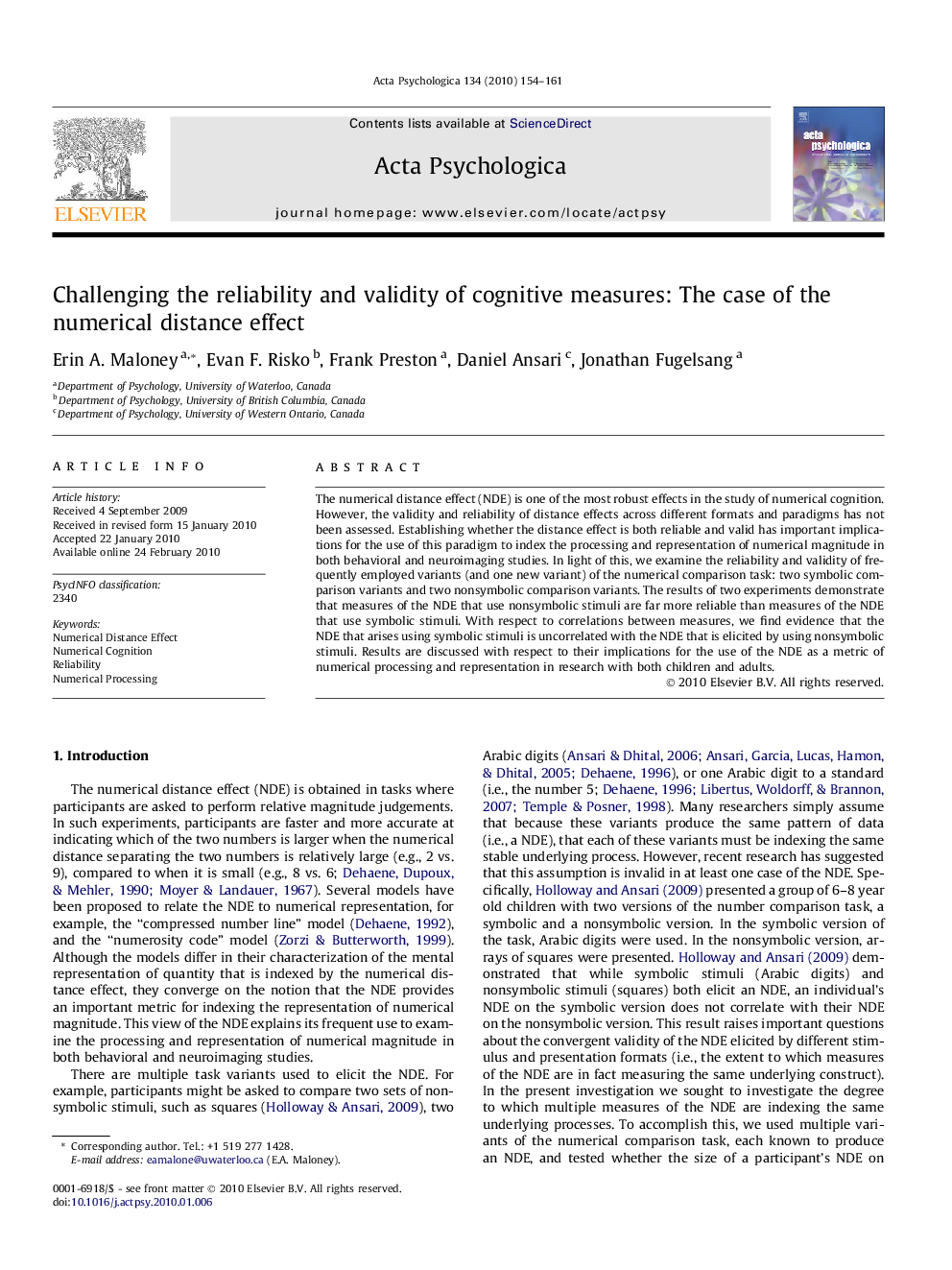 Challenging the reliability and validity of cognitive measures: The case of the numerical distance effect