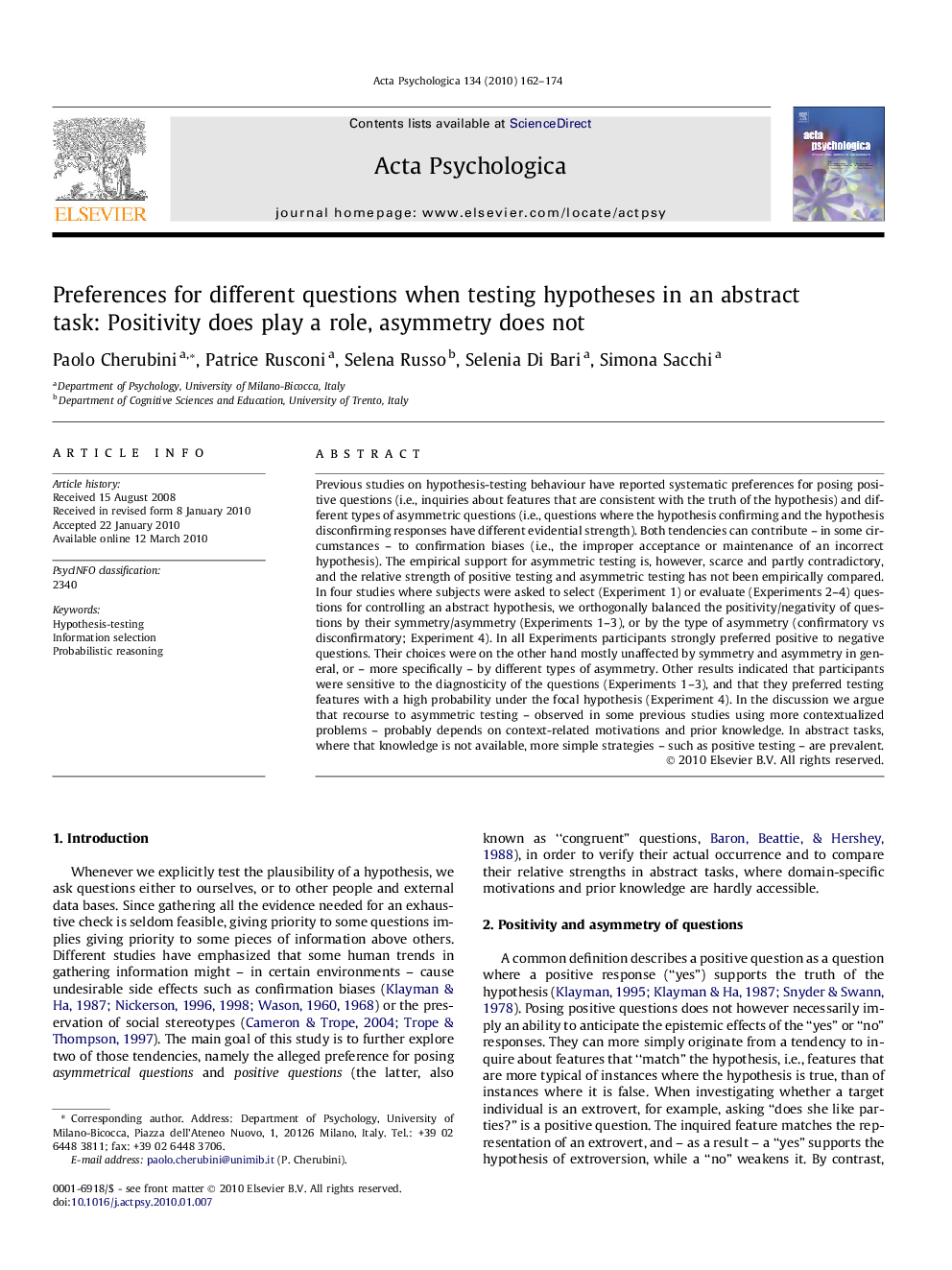 Preferences for different questions when testing hypotheses in an abstract task: Positivity does play a role, asymmetry does not