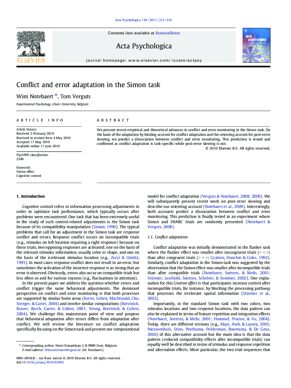 Conflict and error adaptation in the Simon task