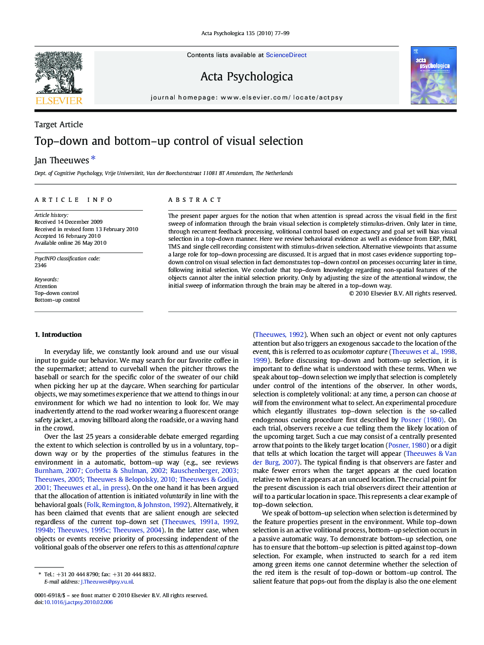 Top–down and bottom–up control of visual selection