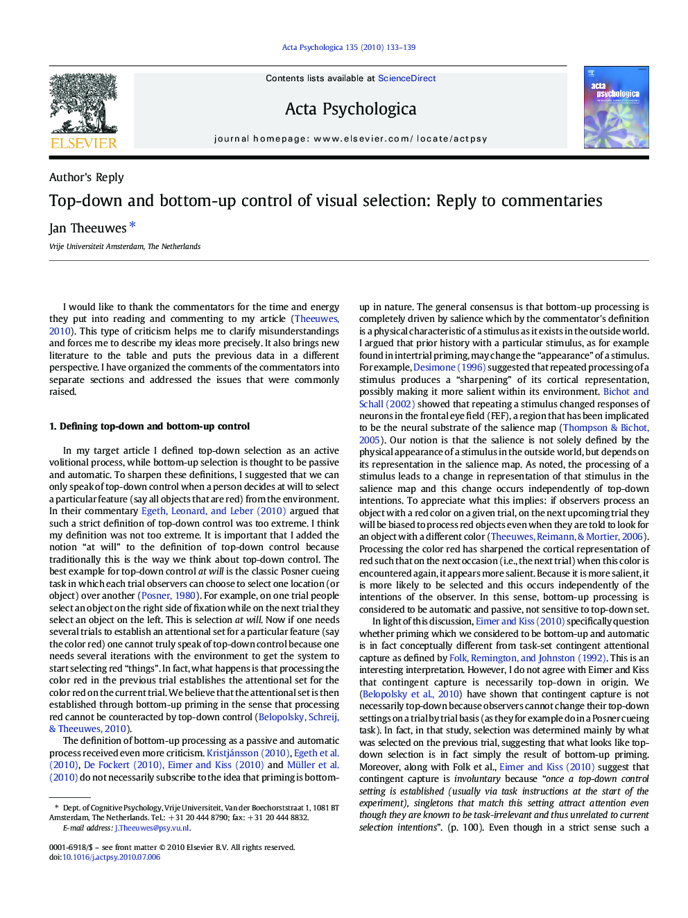 Top-down and bottom-up control of visual selection: Reply to commentaries