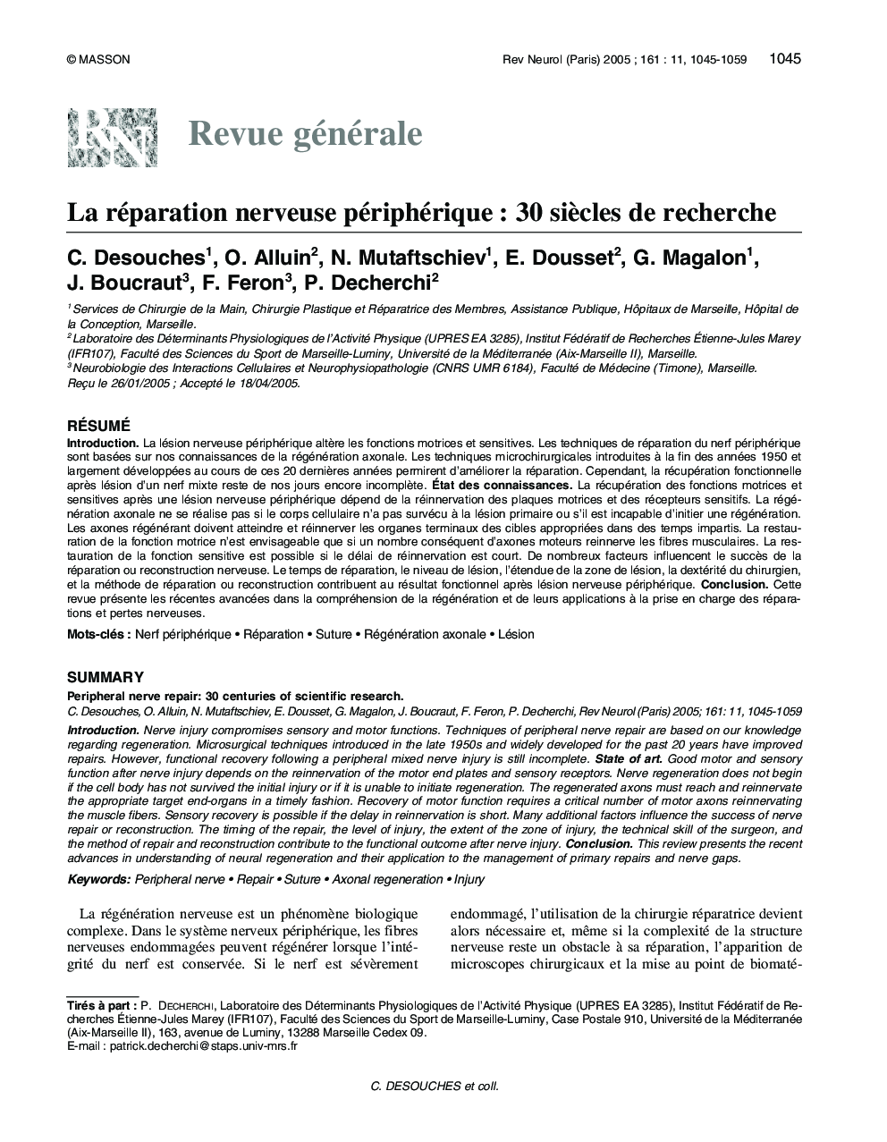 La réparation nerveuse périphérique : 30 siÃ¨cles de recherche