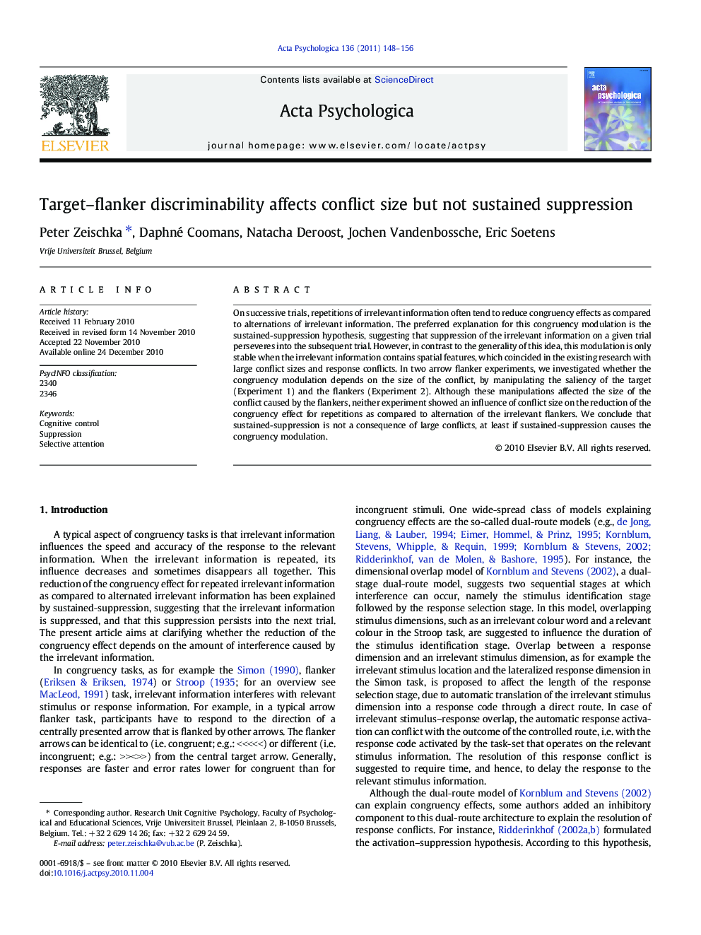 Target–flanker discriminability affects conflict size but not sustained suppression