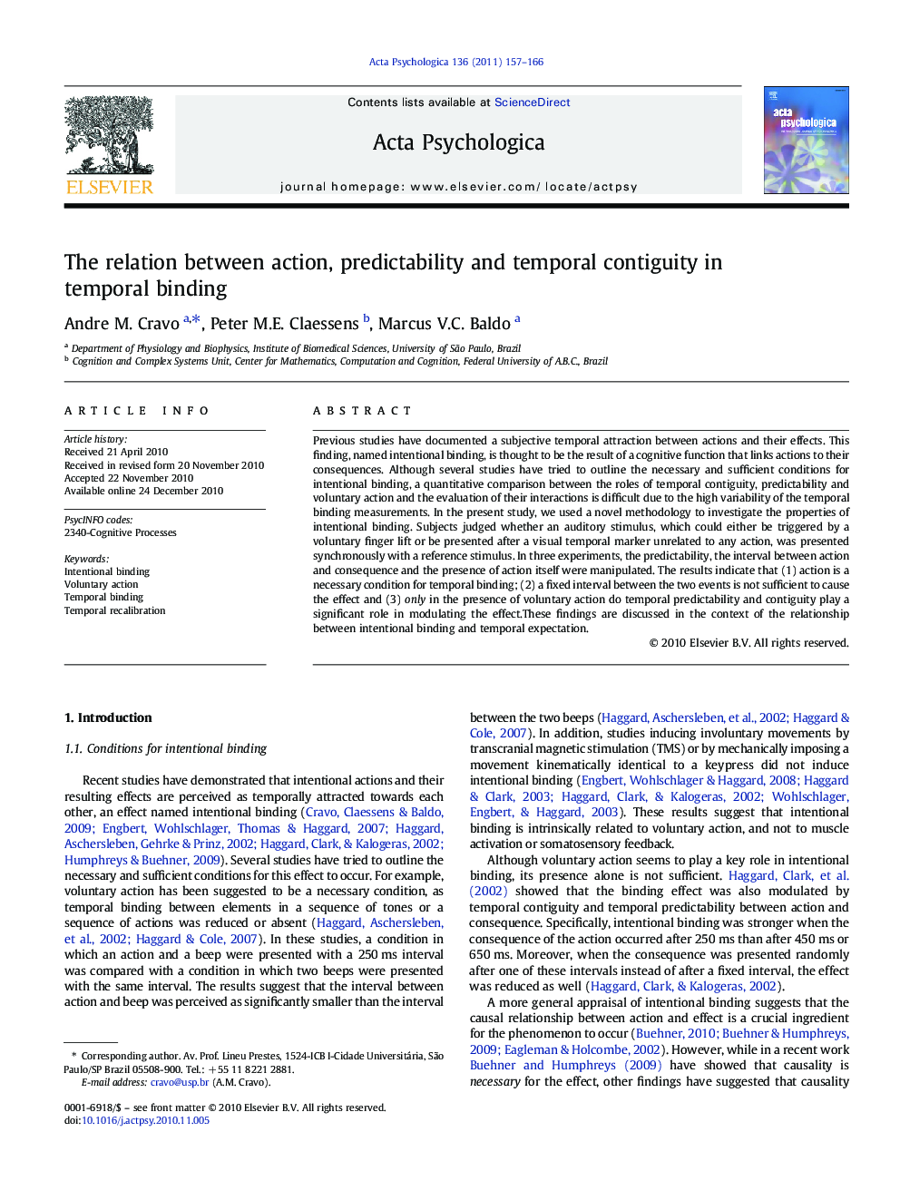 The relation between action, predictability and temporal contiguity in temporal binding