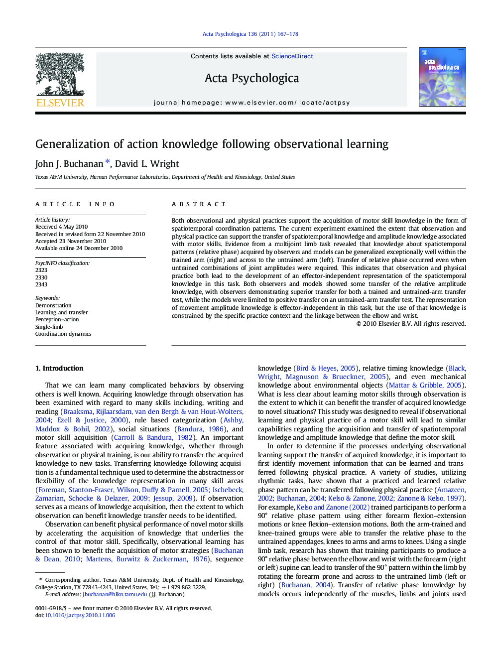 Generalization of action knowledge following observational learning