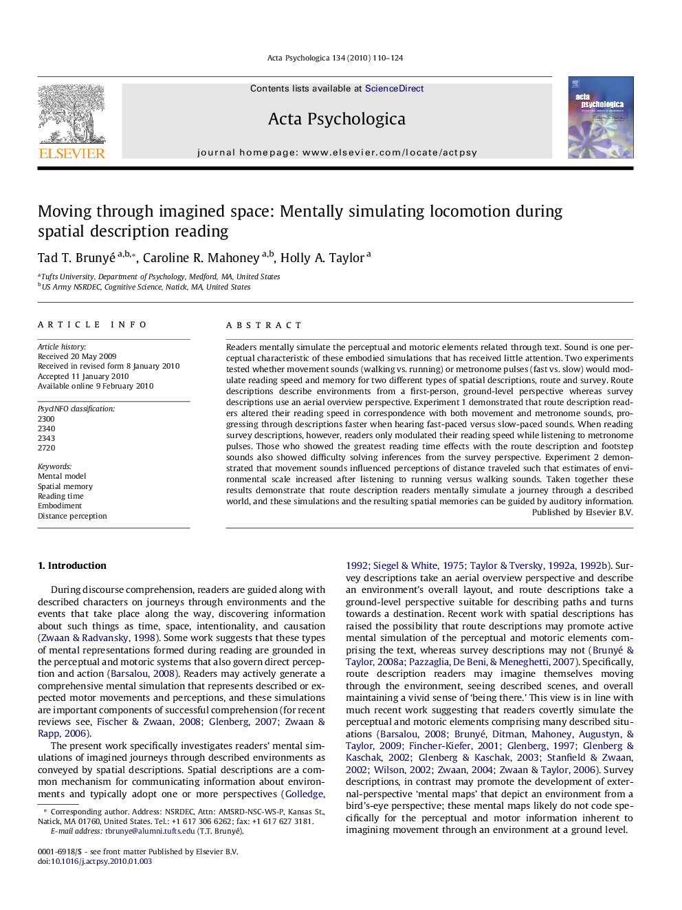 Moving through imagined space: Mentally simulating locomotion during spatial description reading