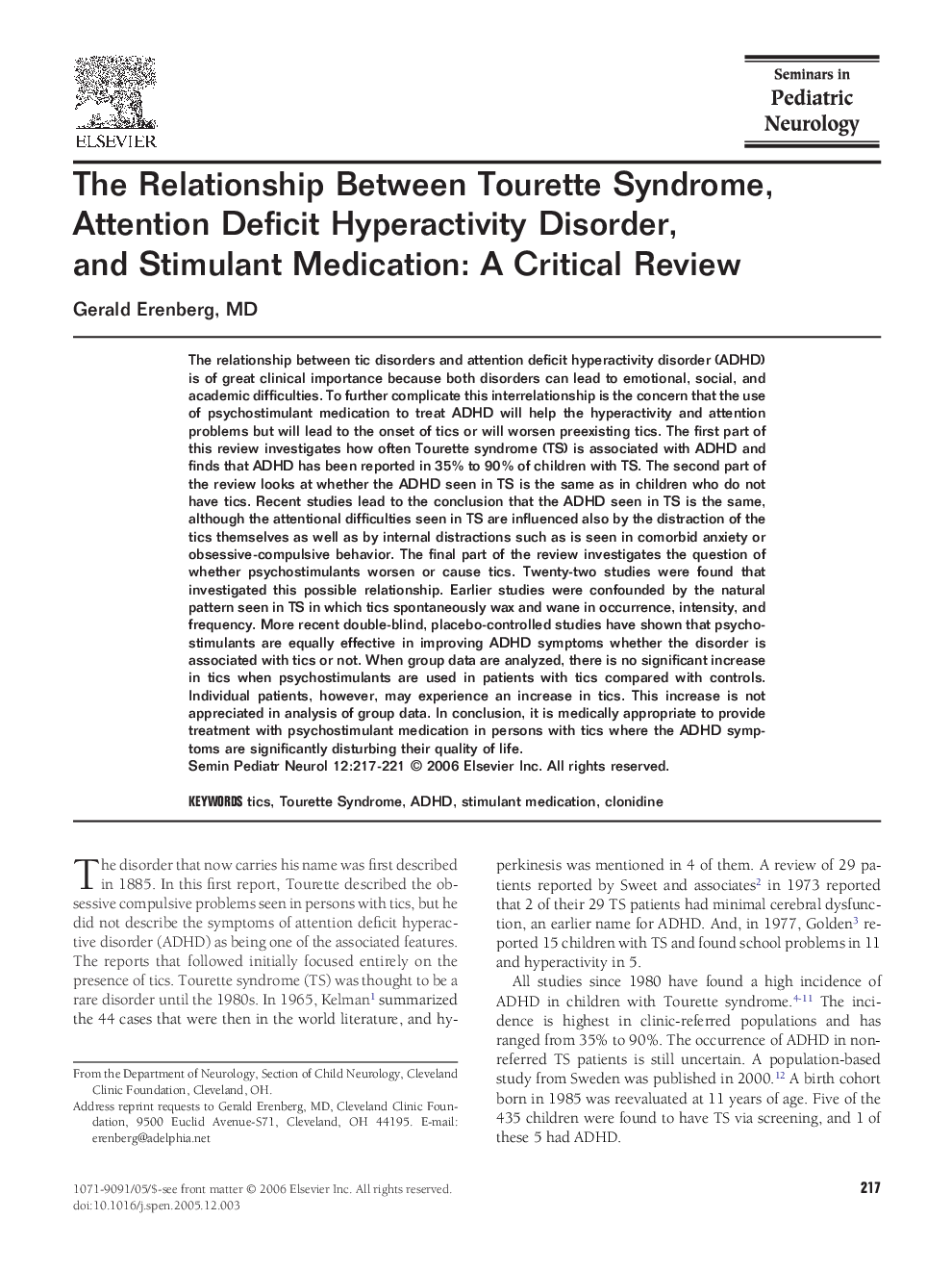 The Relationship Between Tourette Syndrome, Attention Deficit Hyperactivity Disorder, and Stimulant Medication: A Critical Review