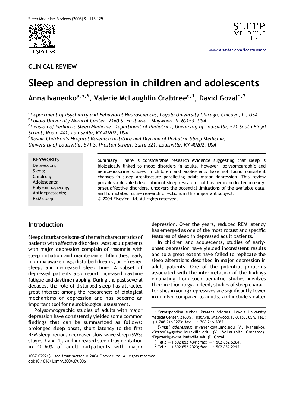 Sleep and depression in children and adolescents