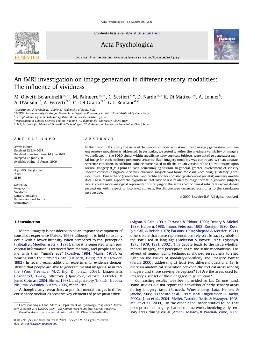 An fMRI investigation on image generation in different sensory modalities: The influence of vividness