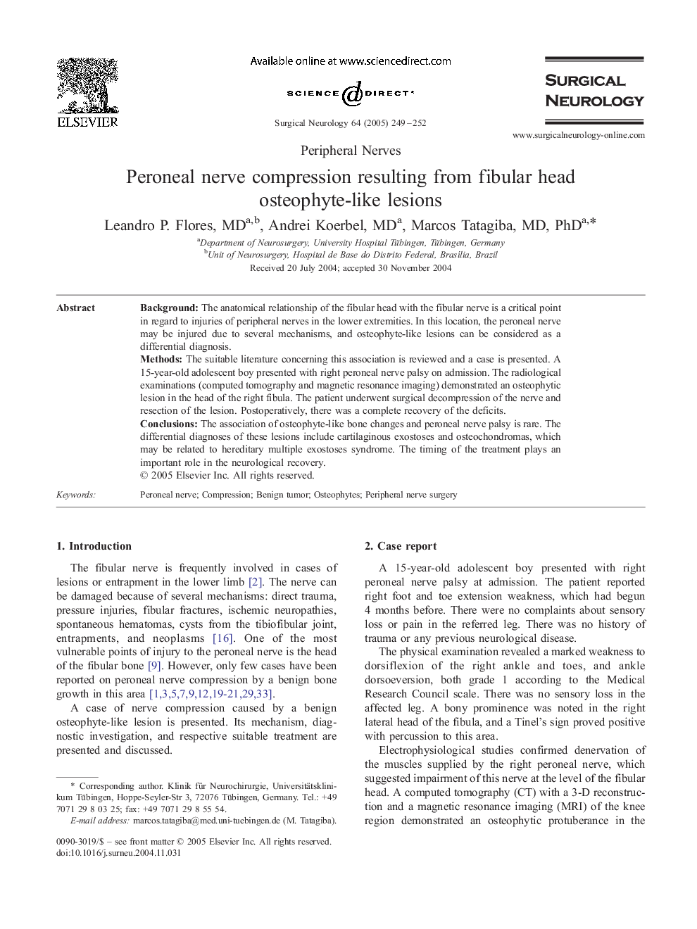 Peroneal nerve compression resulting from fibular head osteophyte-like lesions