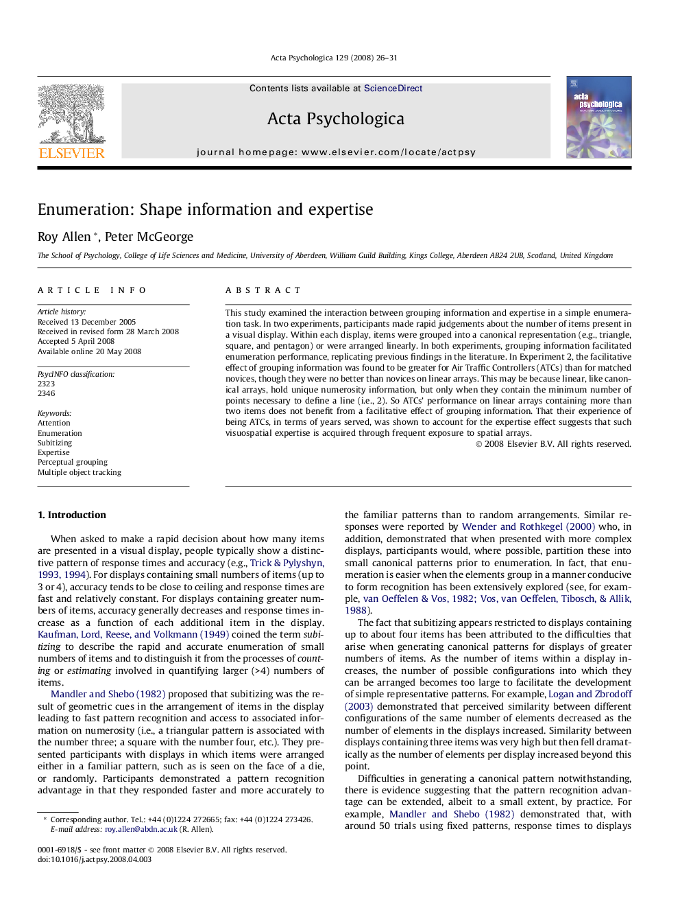 Enumeration: Shape information and expertise