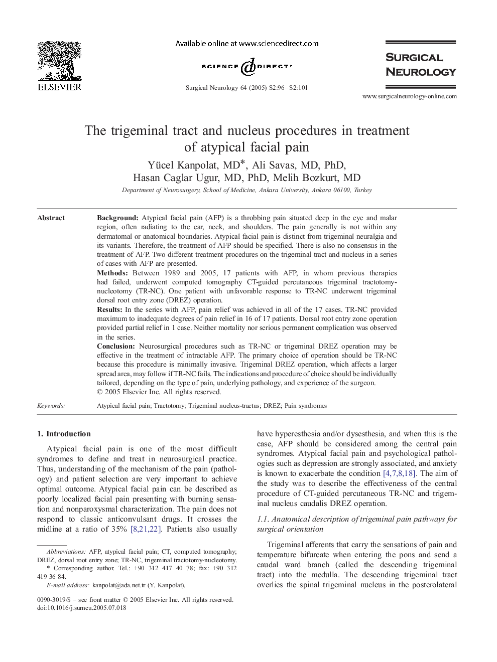عکس صفحه اول مقاله: The trigeminal tract and nucleus procedures in treatment of atypical facial pain The trigeminal tract and nucleus procedures in treatment of atypical facial pain