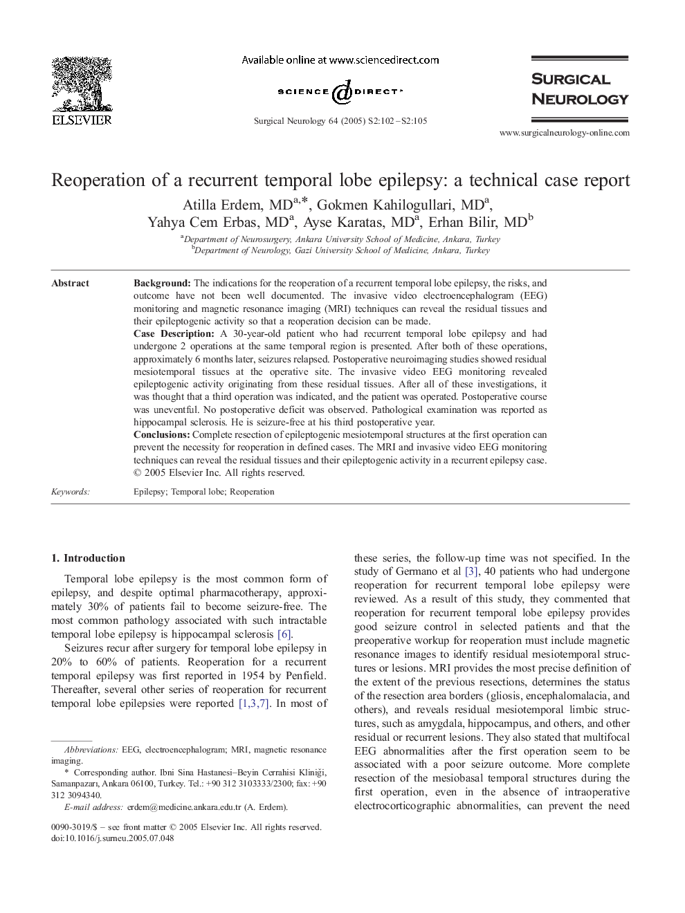 Reoperation of a recurrent temporal lobe epilepsy: a technical case report